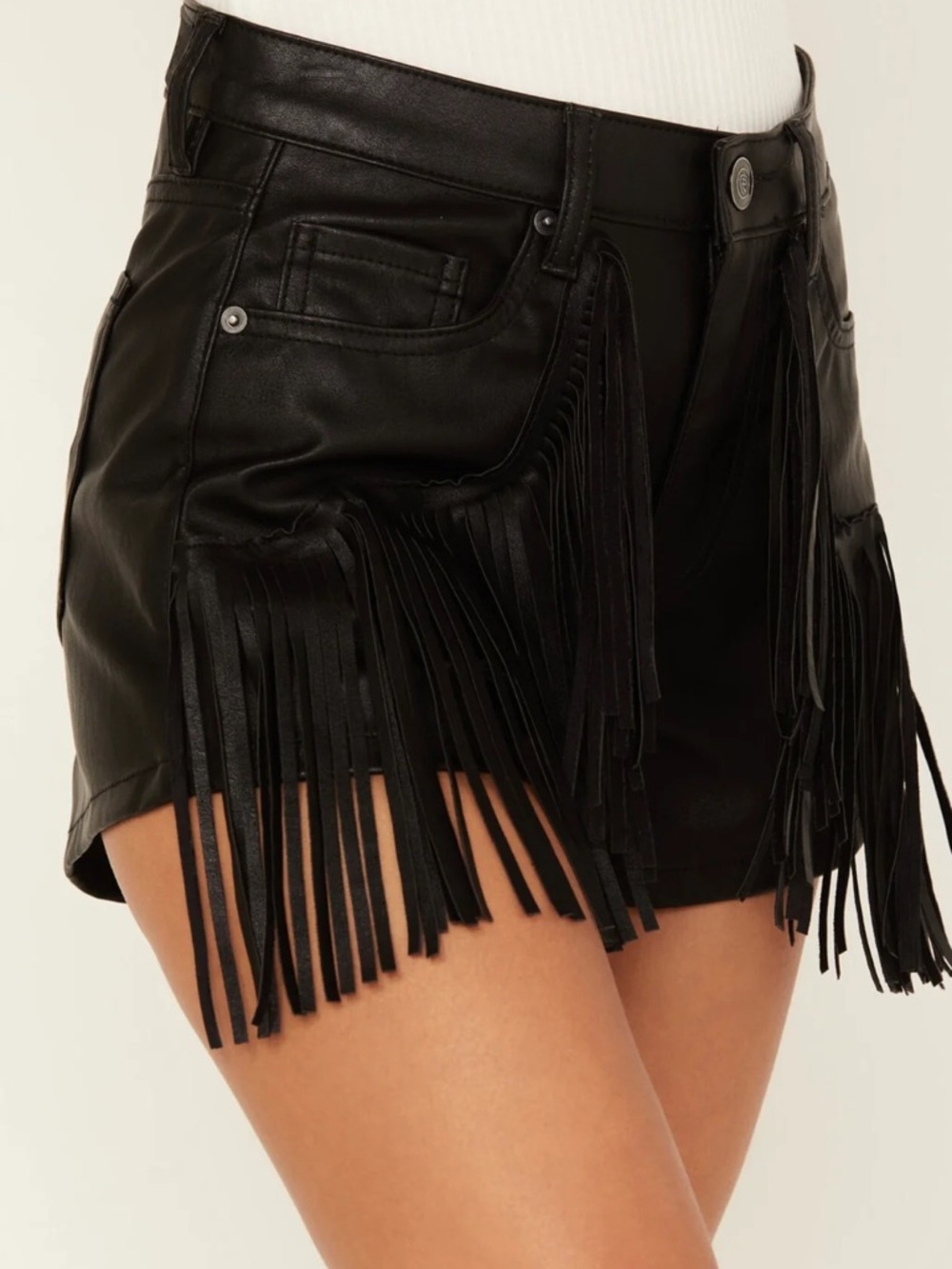 NWT Rock & Roll Denim Leather Fringe Shorts Size 27 Western Festival Boho